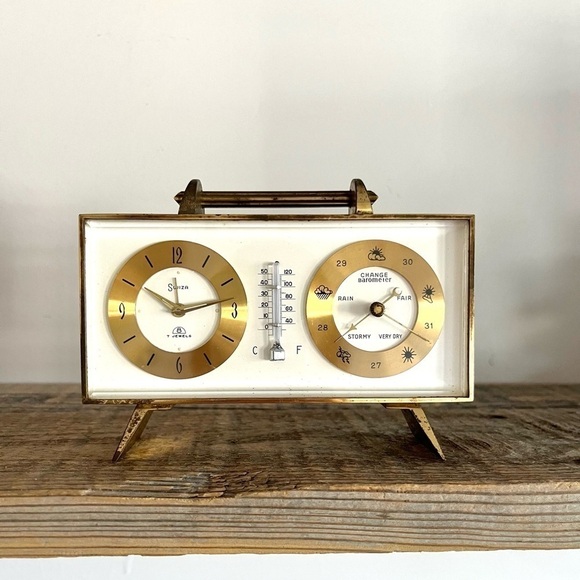 VTG Swiza brass alarm clock and barometer